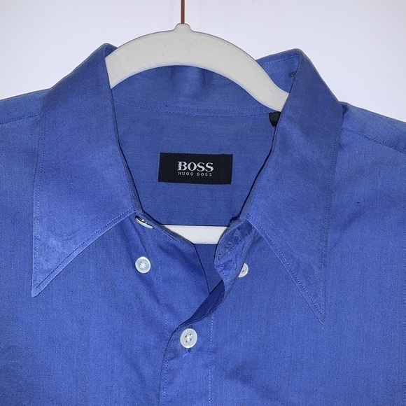 HUGO Boss Big & Tall Blue Long Sleeve Button Down Cotton Dress Shirt size 41/16 - Picture 3 of 13
